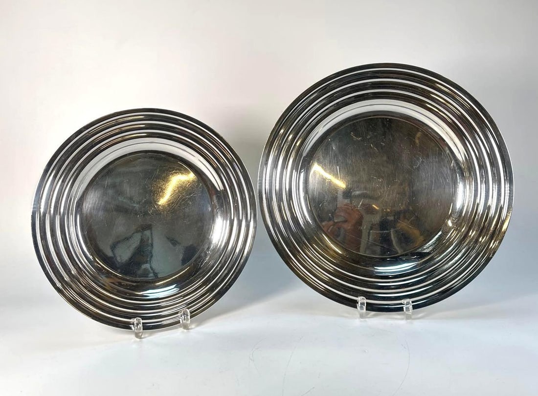 PAIR OF ART DECO VINTAGE CHRISTOFLE SILVER-PLATE TRAYS WITH CONCENTRIC DESIGN (1 of 6)