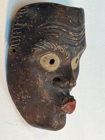 ANTIQUE FACE MASK WITH JAPANESE INSCRIPTION ON REVERSE
