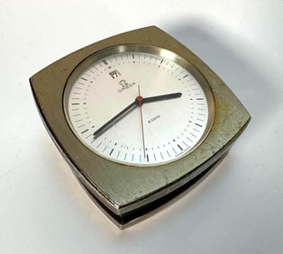 RARE VINTAGE OMEGA '8 DAYS' MECHANICAL DESK CLOCK STAINLESS STEEL REF. # 7015