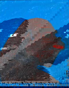 RARE WILLIAM L. HAWKINS OUTSIDER ART GORILLA: A framed piece of outsider art. Dimensions: 10" x 8", overall framed: 15" x 13" Artist: William L. Hawkins (American, 1895-1990) Provenance: Phillis Kind Gallery, Chicago Illinois t