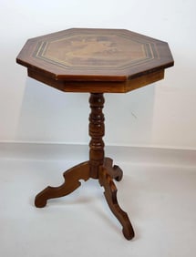 NEOCLASSICAL ITALIAN WALNUT MARQUETRY INLAID OCTAGONAL SIDE TABLE