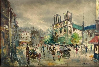SIGNED FRENCH IMPRESSIONIST OIL ON CANVAS PAINTING OF A FRENCH STREET SCENE