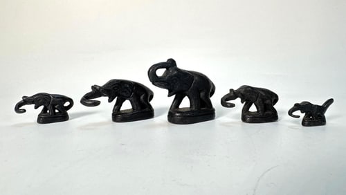 FIVE VINTAGE BURMESE ELEPHANT OPIUM WEIGHTS