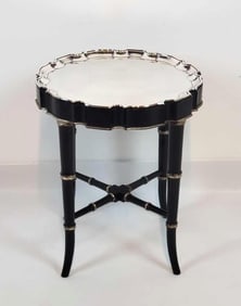 SERPENTINE FAUX BAMBOO OCCASIONAL TABLE WITH FITTED SILVERPLATE TRAY TOP