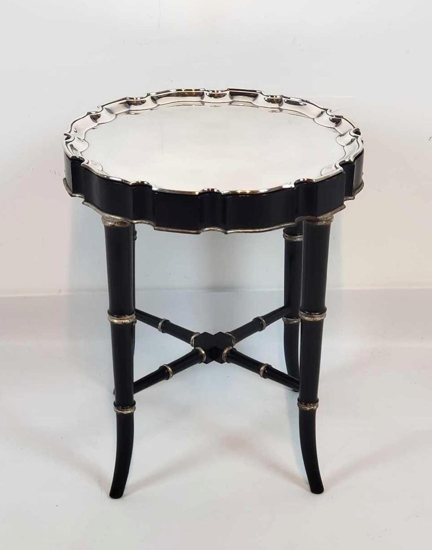 SERPENTINE FAUX BAMBOO OCCASIONAL TABLE WITH FITTED SILVERPLATE TRAY TOP (1 of 9)