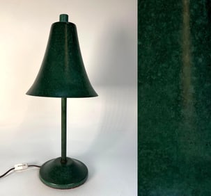 RARE VERDIGRIS GREEN CONICAL TABLE LAMP WITH FLARED SHADE & ORIGINAL BARNEY'S NY LABEL