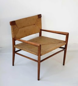 MID CENTURY MODERN WOVEN RUSH LOUNGE CHAIR BY MEL SMILOW