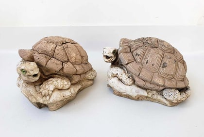 PAIR OF VINTAGE CEMENT TORTOISE FOUNTAINS