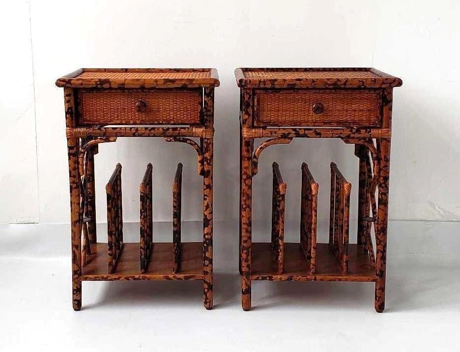 PAIR OF VINTAGE BRITISH COLONIAL RATTAN STANDS WITH DOUBLE SIDED DRAWERS (1 of 13)