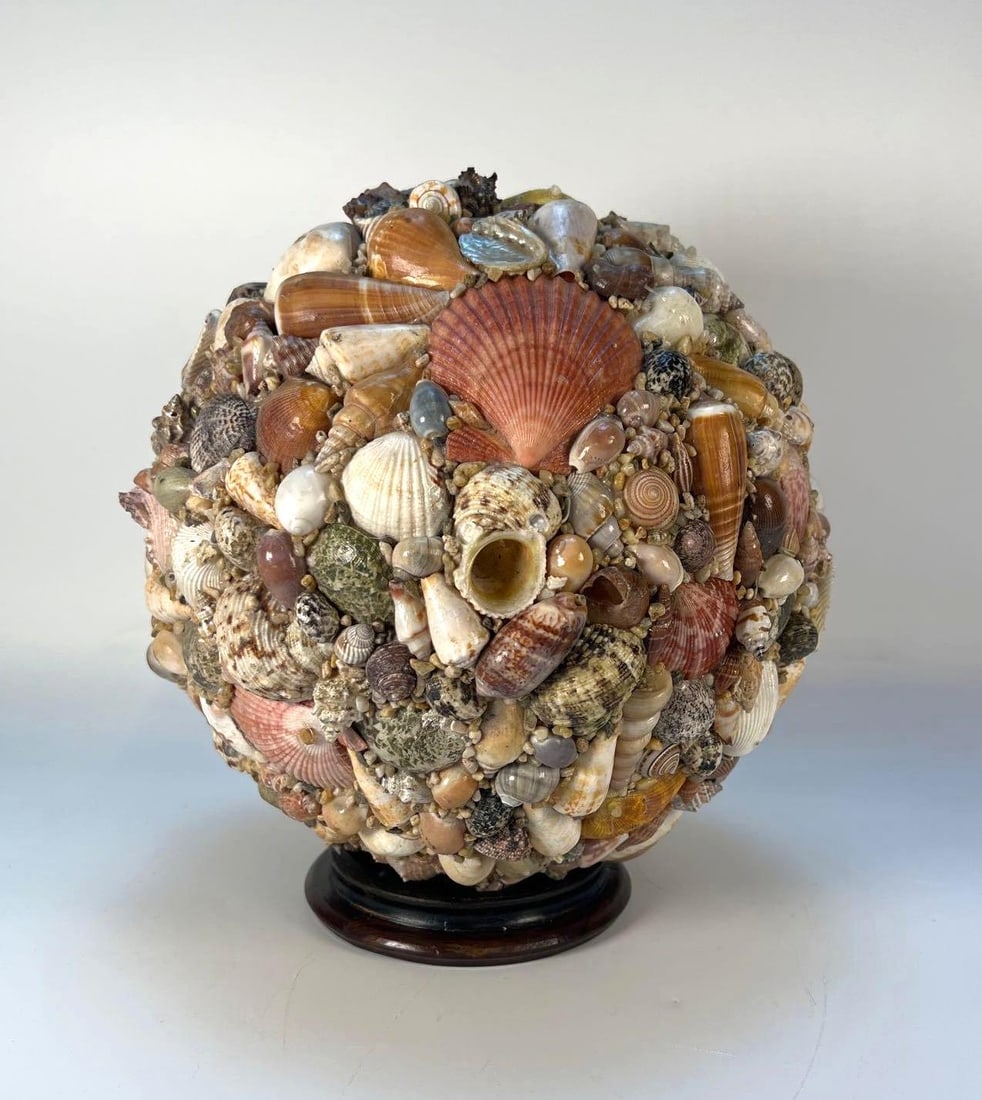 VINTAGE ARTISAN CRAFTED SEASHELL ENCRUSTED SPHERE (1 of 6)