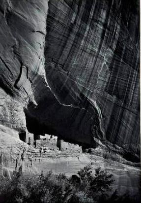 MATTED VINTAGE ANSEL ADAMS CLIFF PRINT: A vintage Ansel Adams print,, marked "copyright 1976 by the Trustees of Ansel Adams 31 White House ruin, Canyon de Chelly" Dimensions: Image: 7.25" X 5.25". Matte: 16" X 12" Ar