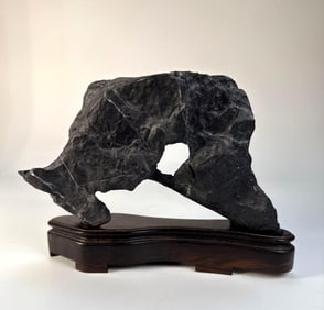 CHINESE SCHOLAR'S STONE WITH WOODEN STAND
