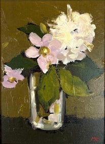 MARTIN MOONEY 'JAPANESE ANEMONE STUDY' OIL ON BOARD PAINTING (2017)