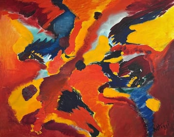 ABSTRACT EXPRESSIONIST OIL ON CANVAS PAINTING SIGNED BY WOODSTOCK COLONY ARTIST MICHAEL FATTIZZI