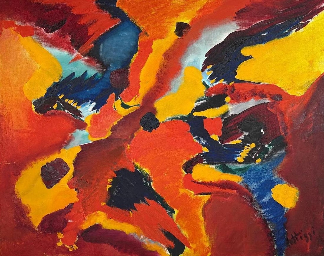 ABSTRACT EXPRESSIONIST OIL ON CANVAS PAINTING SIGNED BY WOODSTOCK COLONY ARTIST MICHAEL FATTIZZI (1 of 6)