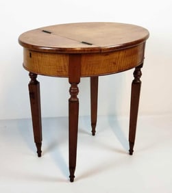 ANTIQUE TIGER MAPLE OVAL HINGED TOP STAND/ TABLE