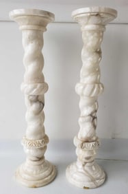 NEAR PAIR OF VINTAGE ALABASTER SANTA RITA COLUMNS, ONE ILLUMINATED
