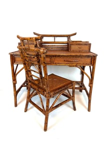 VINTAGE BLOOMINGDALES BOHO CHIC / BRITISH COLONIAL RATTAN & CANE DESK AND CHAIR