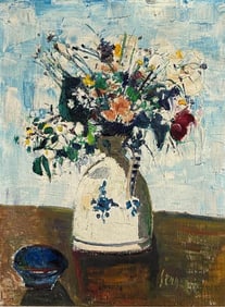 FREDERICK B. SERGER "FIRST STILL LIFE" OIL ON BOARD PAINTING