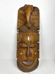 LARGE WOODEN AFRICAN MASK W/ ELEPHANT WALL DECOR