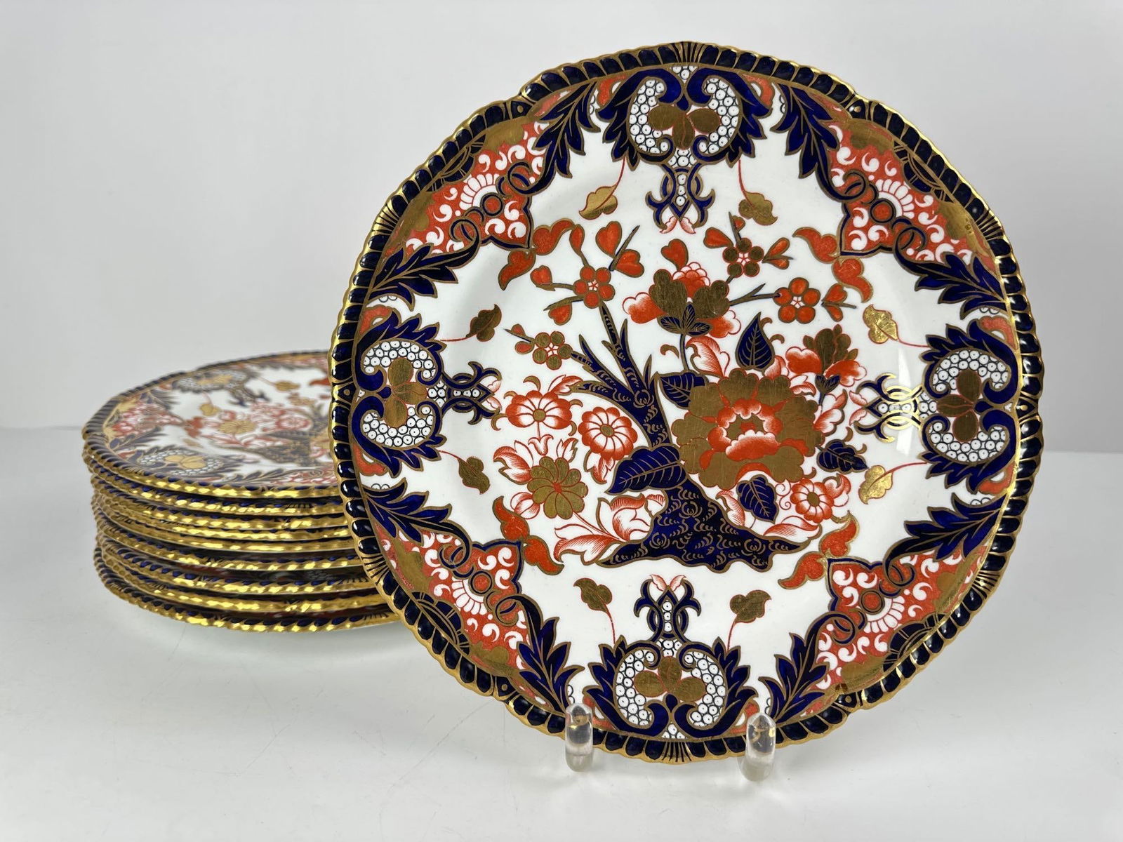 SET OF TEN ROYAL CROWN DERBY KINGS IMARI PATTERN 383 PLATES (1 of 8)