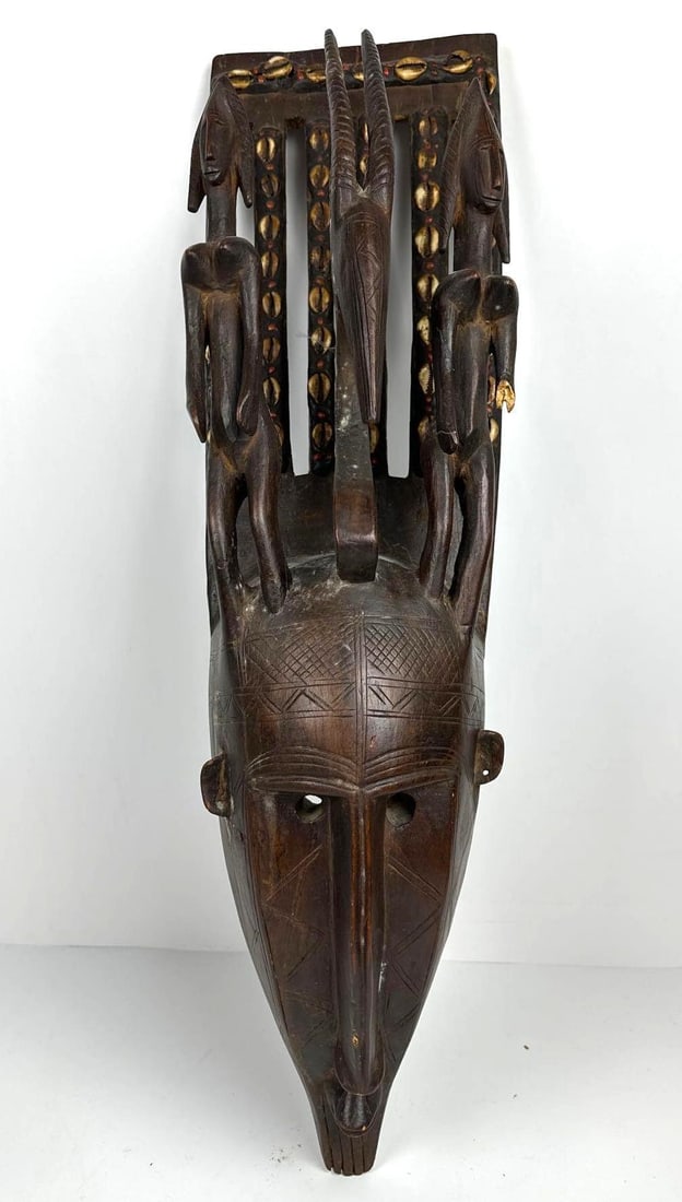 ANTIQUE LARGE WOODEN ENCRUSTED BAMANA NTOMO MASK, MALI (1 of 10)