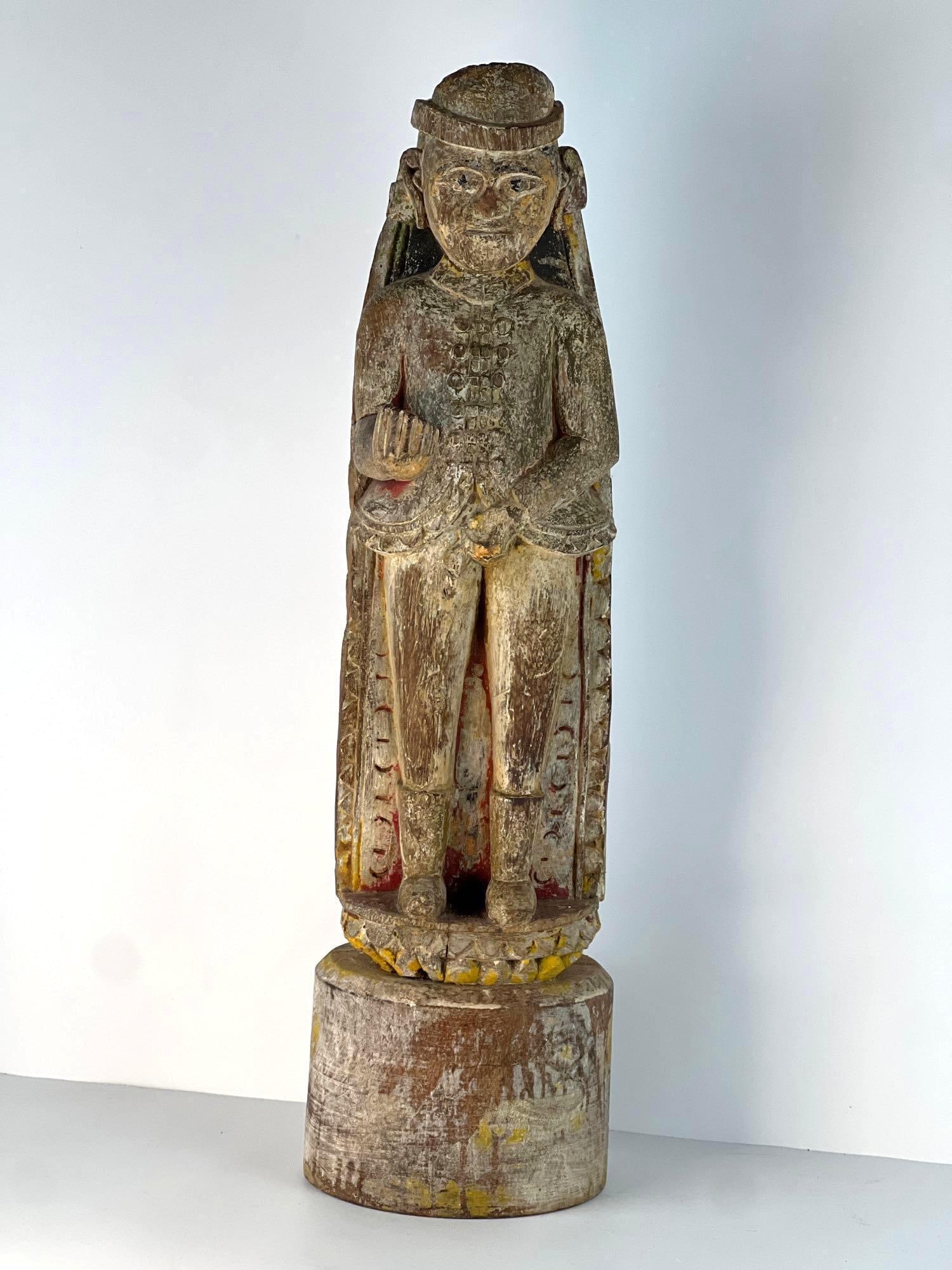 LARGE ANTIQUE FOLK ART CARVED WOOD FIGURE OF A MAN (1 of 11)