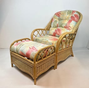 BRAXTON CULLER WICKER CHAIR AND OTTOMAN