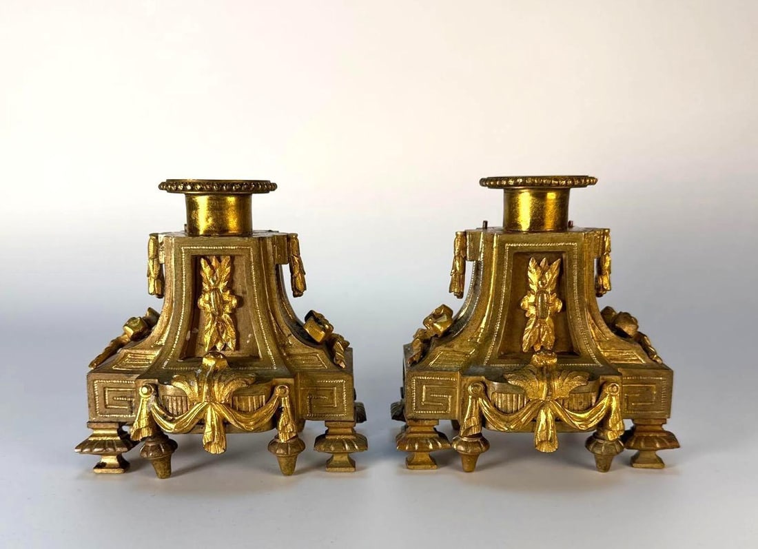 PAIR OF GILT BRONZE NEO CLASSICAL 19TH CENTURY CANDLE STICKS (1 of 8)