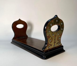 ANTIQUE BURLED WOOD VICTORIAN EXPANDABLE BOOK RACK