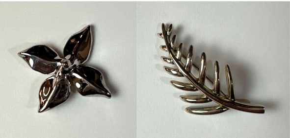 VINTAGE TIFFANY & CO. STERLING SILVER FLOWER PIN & STERLING SILVER PALM LEAF BROOCH