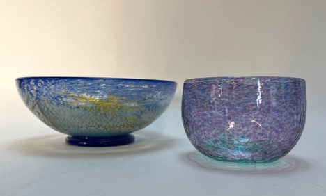 PAIR OF SIGNED VINTAGE HAND-BLOWN ART GLASS BOWLS INCLUDING MULLER FRERES