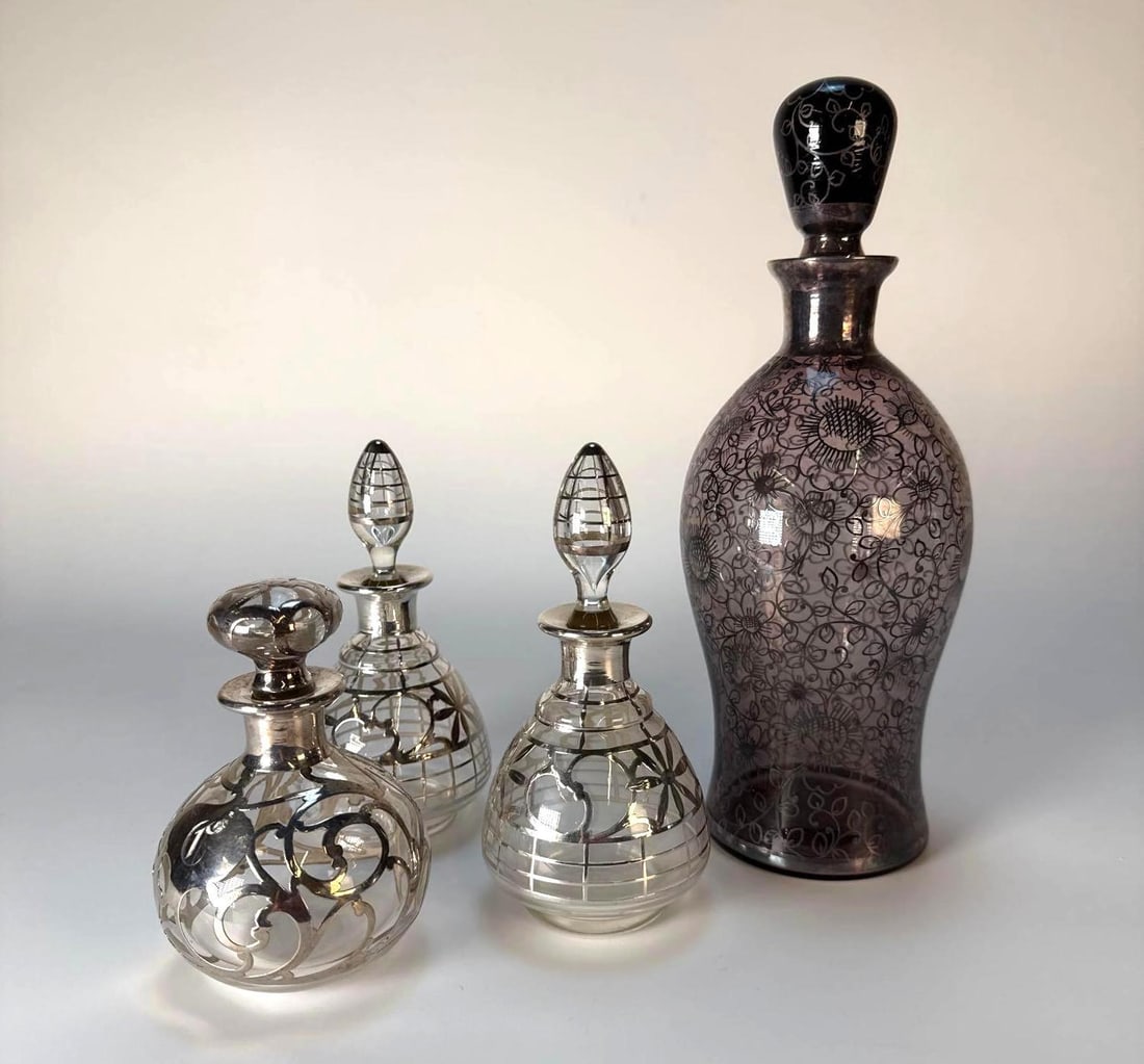 4 SLVER OVERLAY DECANTER/PERFUME BOTTLES (1 of 12)