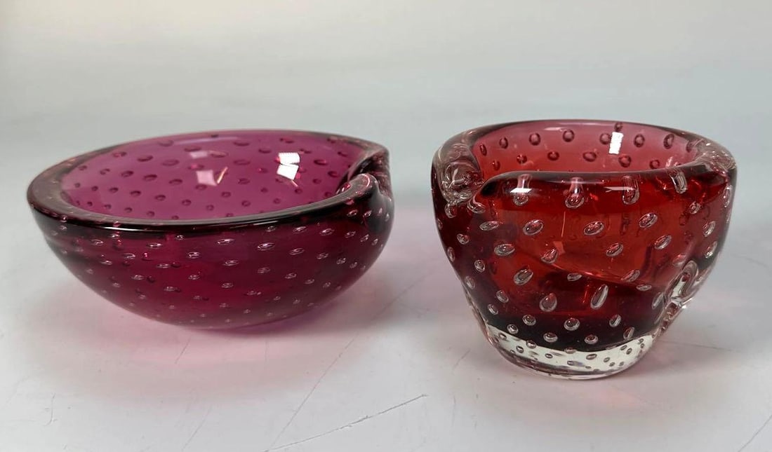 VINTAGE MURANO ART GLASS BULLICANTE CONTROLLED BUBBLE BOWL & ASHTRAY (1 of 9)