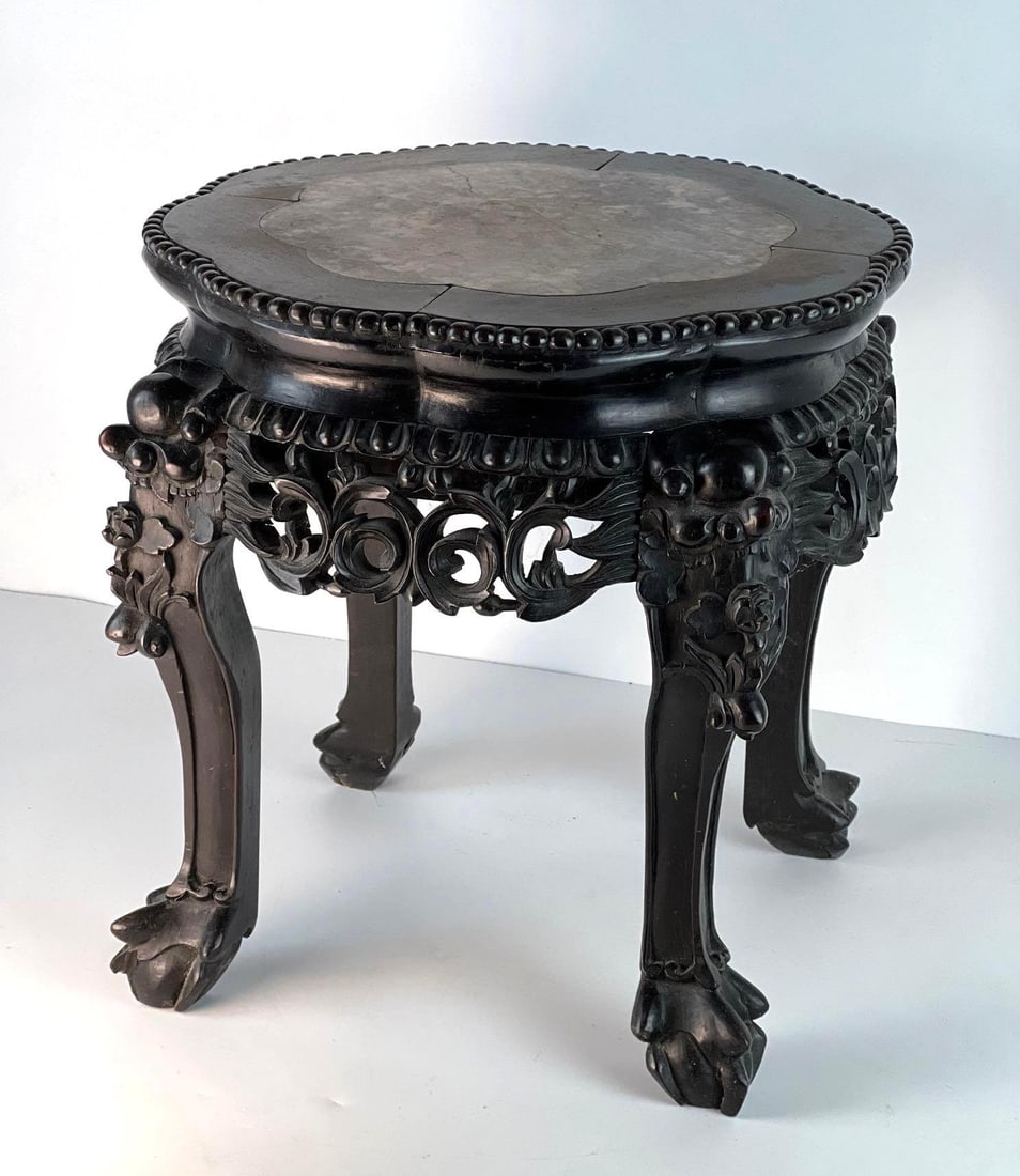 MARBLE TOP WOODEN SIDE TABLE TABOURET (1 of 10)
