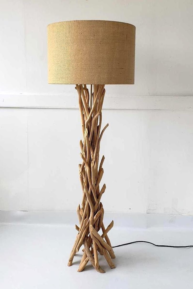 MODERN DRIFTWOOD FLOOR LAMP WITH DRUM SHADE (1 of 13)