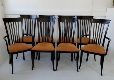 SET OF EIGHT A. SIBAU ITALIAN DINING CHAIRS (2 ARM, 6 SIDE)