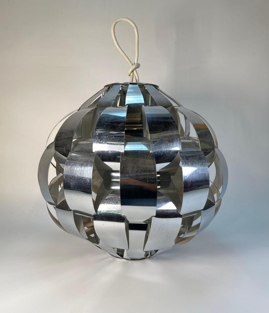 MID-CENTURY MODERN LIGHTOLIER CHROMED METAL WOVEN RIBBON CHANDELIER (1 of 11)