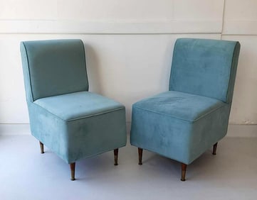 PAIR OF ITALIAN ARMLESS SALONE CHAIRS WITH BRASS SABOTS