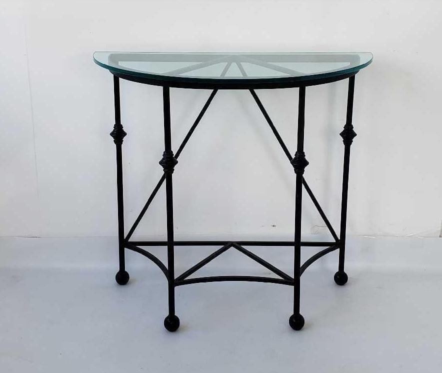 IRON DEMILUNE CONSOLE WITH GLASS TOP (1 of 10)