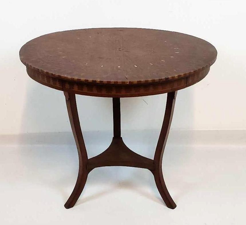 ART NOUVEAU MOROCCAN STYLE ROUND WOODEN ACCENT TABLE WITH INLAY AND STARBURST TOP (1 of 11)