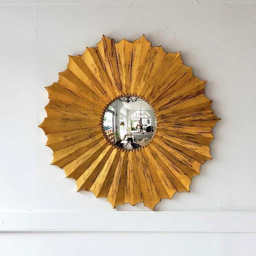 VINTAGE GILT COMPOSITION CONVEX SUNBURST MIRROR (1 of 14)