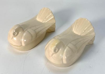 DESEVRES CERAMIC DOVE ART DECO COVERED DISHES, FRANCE