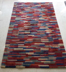 VINTAGE GEOMETRIC BRICK PATTERN WOOL RUG