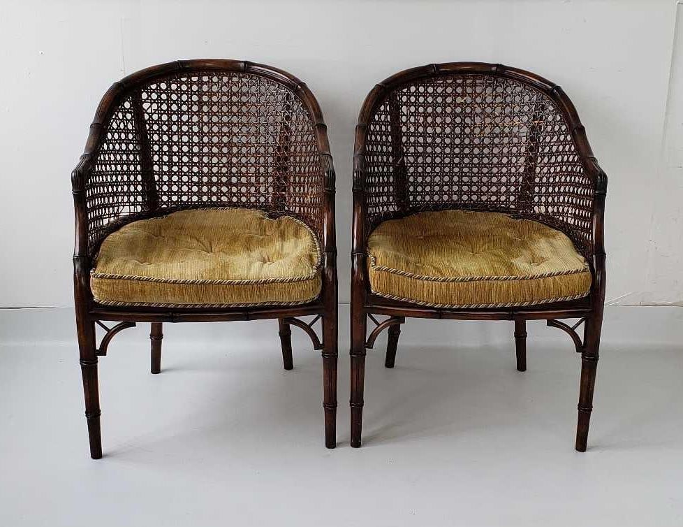 PAIR OF FAUX BAMBOO CANED BARREL BACK ARMCHAIRS (1 of 19)