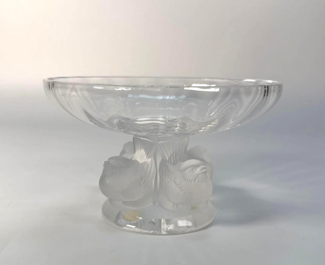 LALIQUE CRYSTAL NOGENT FOUR BIRD PEDESTAL DISH BOWL (1 of 7)