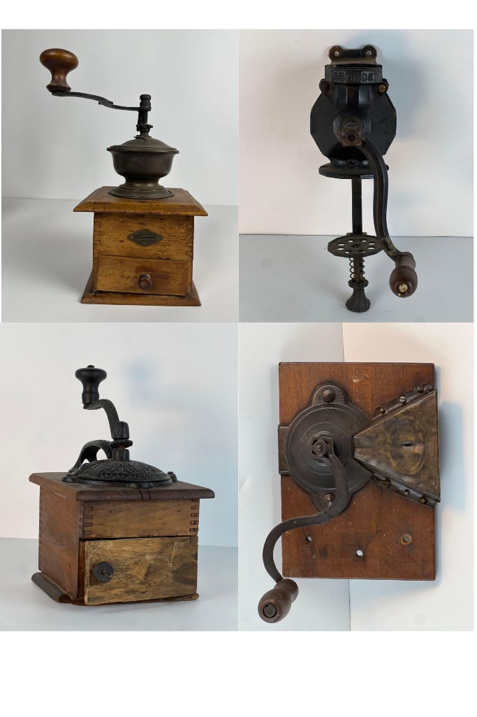 LOT OF FOUR ANTIQUE COFFEE GRINDERS (1 of 20)