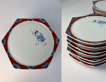 COLLECTION OF JAPANESE IMARI STYLE  HEXAGONAL PORCELAIN PLATES