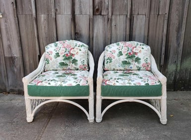 PAIR OF VINTAGE TWISTED RATTAN ARM CHAIRS