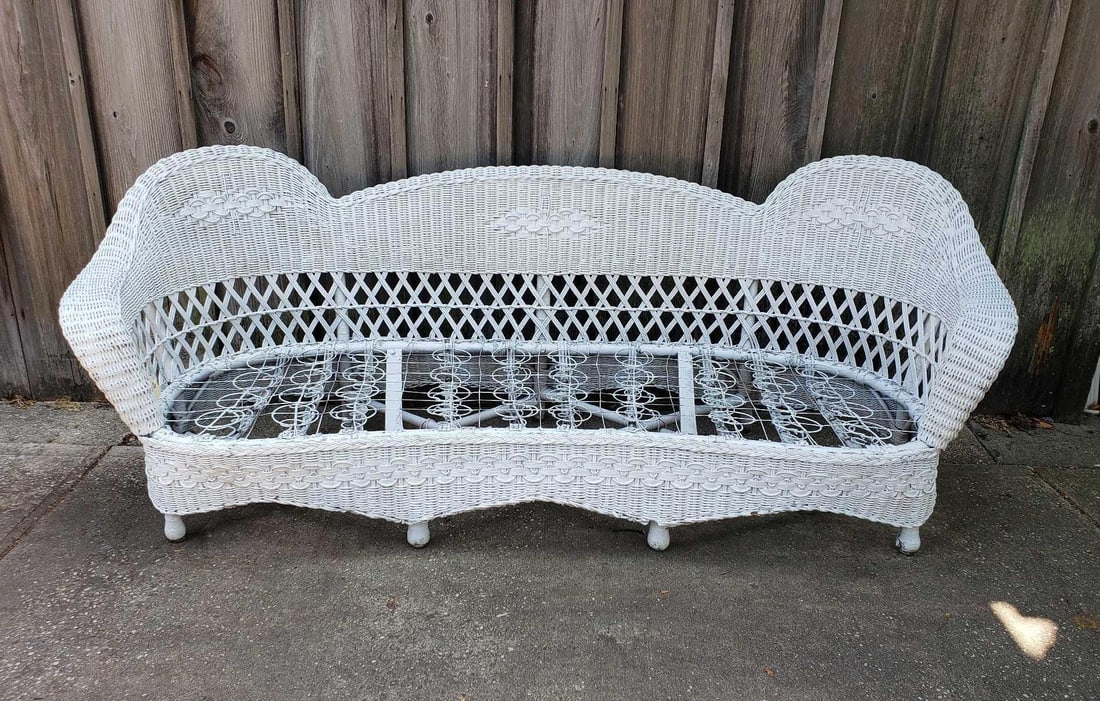 ANTIQUE THREE CUSHION WICKER SOFA (1 of 20)